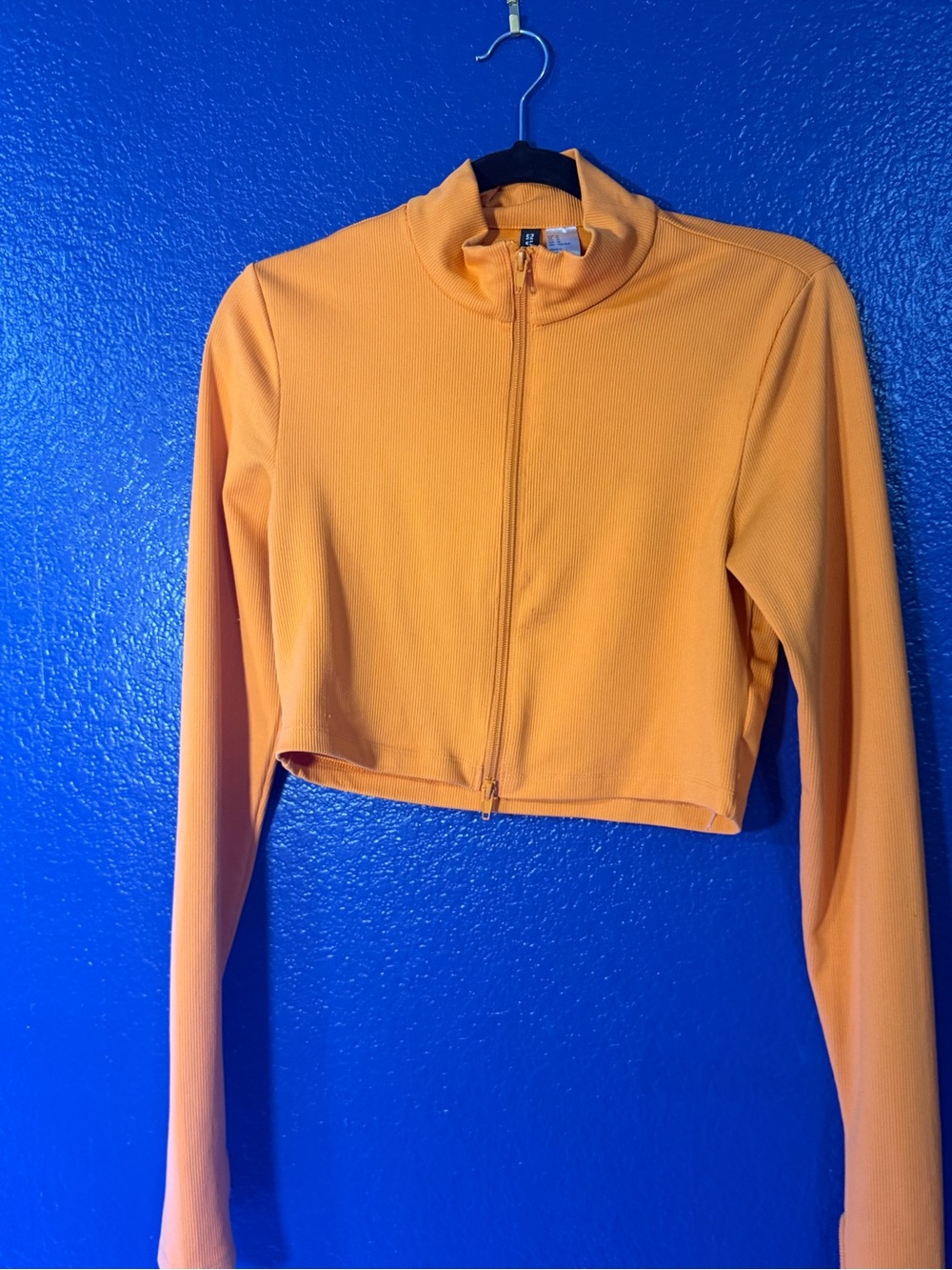 H&M Orange Cropped Zip-Up Long Sleeve Top